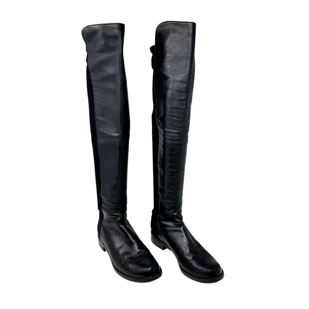 Stuart Weitzman 5050 Over the Knee Black Leather Stretch Boots Size 7